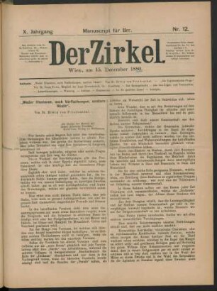 Nr. 12. Wien, am 15. December 1880.