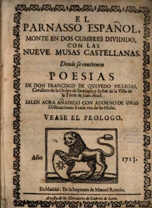 El Parnasso Español : Monte en dos Cumbres dividido, con las nueve Musas Castellanas