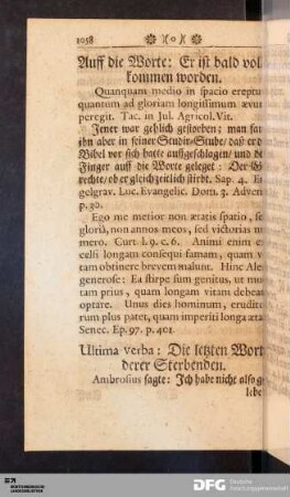 Ultima verba: Die letzten Worte derer Sterbenden.