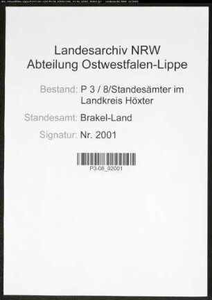 Sterberegister Standesamt Brakel-Land