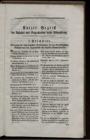 Kurzer Begriff des Anlaßes und Gegenstandes dieser Abhandlung.