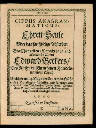 Cippus Anagrammaticus: Ehren-Seule...