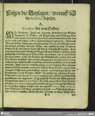 Folgen die Beylagen, worauff sich die Relation beziehet