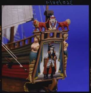 Vollmodell der brandenburgischen Fleute "Derfflinger", 1675, Maßstab 1:50, Detailansicht