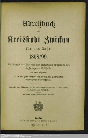 1898/99(1898): Adreßbuch der Kreisstadt Zwickau