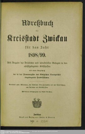 1898/99(1898): Adreßbuch der Kreisstadt Zwickau