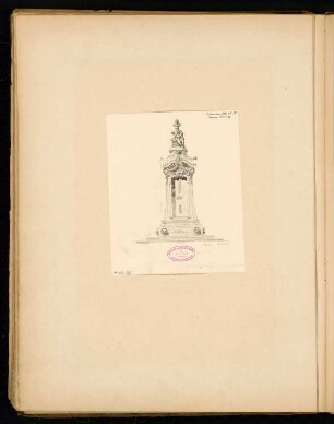 Wettersäule für den Schlossplatz, Berlin Monatskonkurrenz November 1886: Aufriss Vorderansicht; Maßstabsleiste