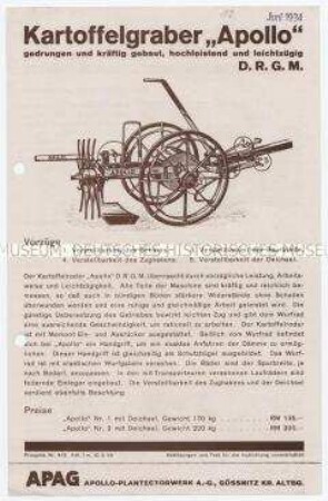 Kartoffelgraber "Apollo" / Prospekt Nr. 415