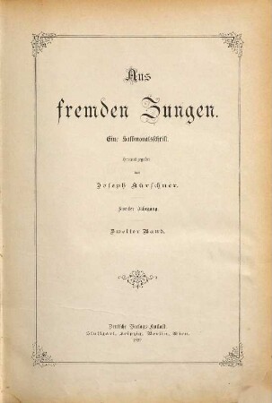 Aus fremden Zungen : Zeitschr. für d. moderne Erzählungslitteratur d. Auslandes. 2,2. 1892