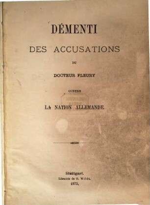 Démenti des accusations du docteur Fleury contre la nation allemande