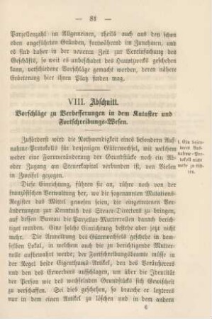 VIII. Abschnitt. Vorschläge zu Verbesserungen in dem Kataster und Fortschreibungs-Wesen.
