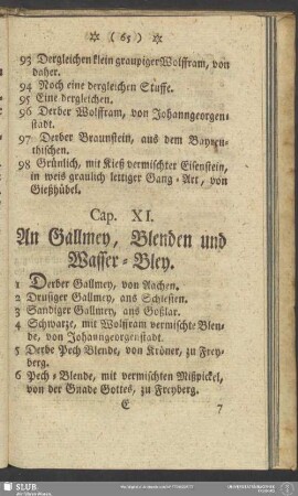 Cap. XI. An Gallmey, Blenden und Wasser-Bley