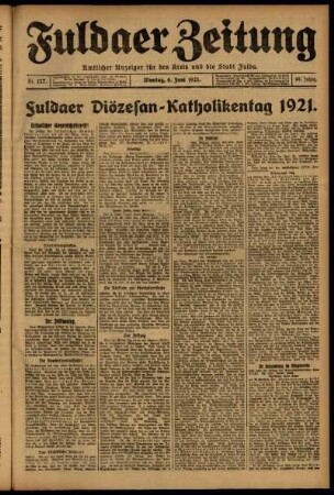 Erste Ausgabe vom Montag, den 06. Juni 1921.