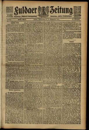 Erste Ausgabe vom Donnerstag, den 19. September 1912.