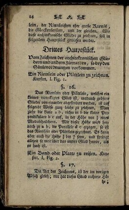 Drittes Hauptstück. Vom Zeichnen der architektonischen Gliedern und andern Zierrathen, so bey den Säulenordnungen vorkommen.