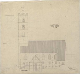 Gsaenger, Gustav; Sulzbach - Rosenberg (Bayern); Ev. Christus Kirche - Ausführungsplan, Nordwestseite (Ansicht)