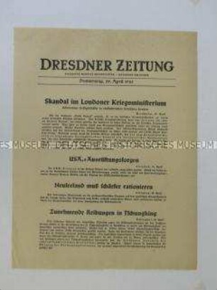 Nachrichtenblatt der "Dresdner Zeitung" zum U-Boot-Krieg