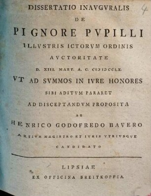 Dissertatio Inavgvralis De Pignore Pvpilli