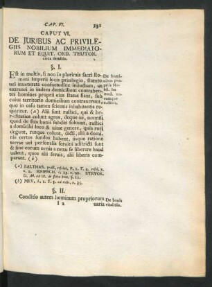 Cap. VI. De Iuribus Ac Privilegiis Nobilium Immediatorum Et Equit. Ord. Teuton. circa feruitia