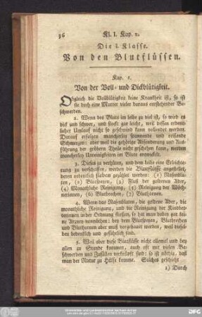 Die I. Klasse. Von den Blutflüssen.