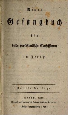 Neues Gesangbuch für beide protestantische Confessionen in Zerbst