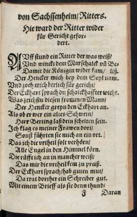 Hie ward der Ritter wider für Gericht gefordert.