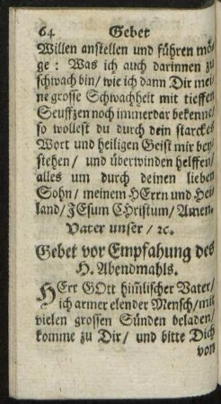 Gebet vor Empfahung des H. Abendmahls.