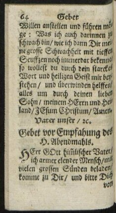 Gebet vor Empfahung des H. Abendmahls.