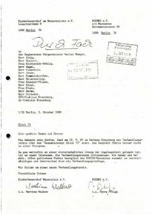 Unterlagen zum Konflikt Kinderbauernhof Leuschnerdamm, Oktober 1989 bis 1993