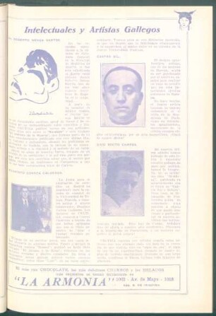Intelectuales y Artistas Gallegos : Dr. Roberto Novoa Santos[,] Evaristo Correa Calderón[,] Castro Gil [y] Uxío Souto Campos.