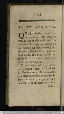 Lettre Cinquieme