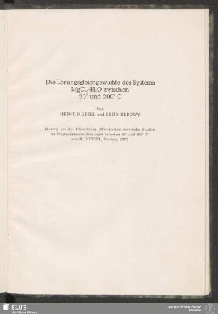 Die Lösungsgleichgewichte des Systems MgCl2-H2O zwischen 20° und 200° C