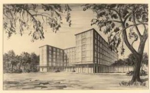 Hotel, Frankfurt/Main: Perspektivische Ansicht Terrassenseite