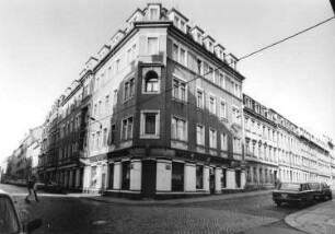 Dresden-Neustadt, Kamenzer Straße 1/Louisenstraße 77. Hotel "Stadt Rendsburg" (1884 erbaut). Eckansicht