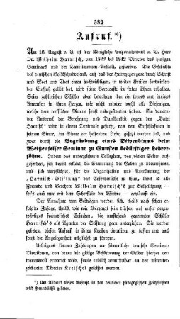 Aufruf betreffs der "Harnisch-Stiftung"