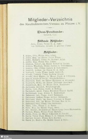 Mitglieder-Verzeichnis des Kaufmännischen Vereins zu Plauen i.V.