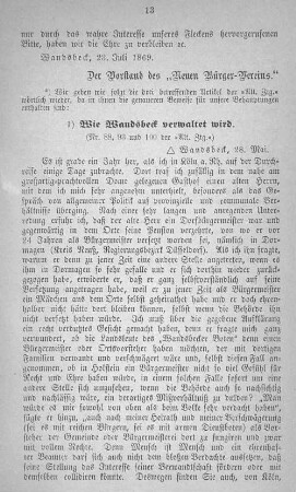 1) Wie Wandsbeck verwaltet wird.