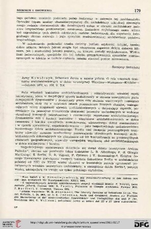 2: Jerzy Kowalczyk, Sebastian Serlio a sztuka polska : [Rezension]