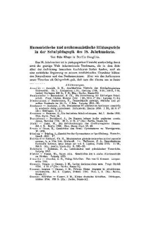 Humanistische und neuhumanistische Bildungsziele in der Schulpädagogik des 18. Jahrhunderts