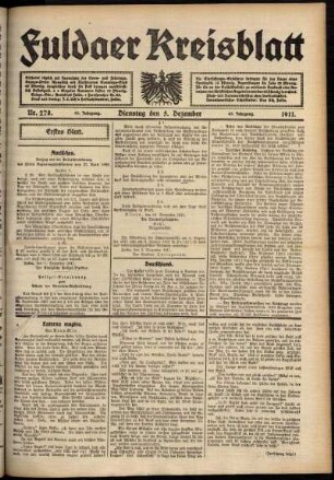Erste Ausgabe vom Dienstag, den 05. Dezember 1911.