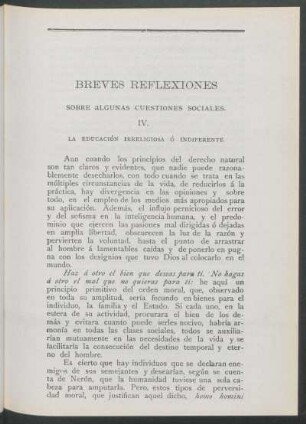 Breves reflexiones sobre algunas cuestiones sociales - IV
