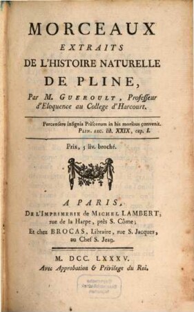 Morceaux extraits de l'histoire naturelle de Pline