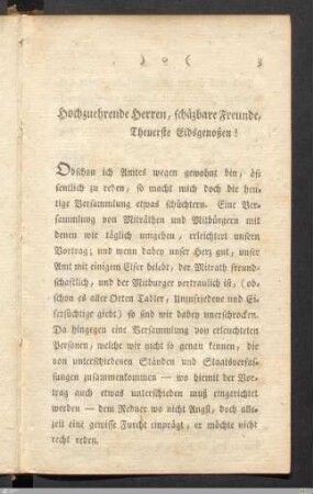 Hochzuehrende Herren, schätzbare Freunde, Theuerste Eidsgenoßen!