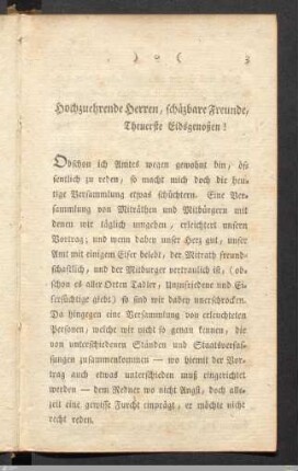 Hochzuehrende Herren, schätzbare Freunde, Theuerste Eidsgenoßen!