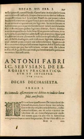 Antonii Fabri ... Decas Decimasexta.