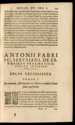 Antonii Fabri ... Decas Decimasexta.