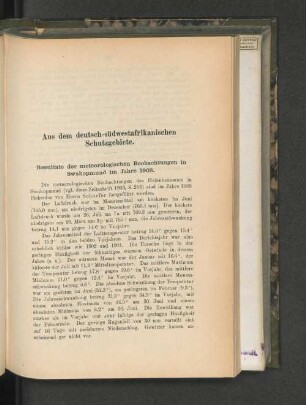 Resultate der meteorologischen Beobachtungen in Swakopmund im Jahre 1903.