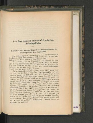 Resultate der meteorologischen Beobachtungen in Swakopmund im Jahre 1903.