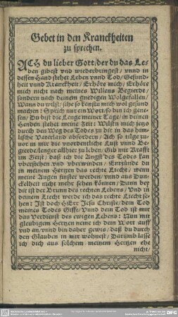 Gebet in den Kranckheiten zu sprechen