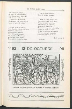 1492 - 12 de octubre - 1911 : Facsímile del primer grabado que representa los indígenas americanos